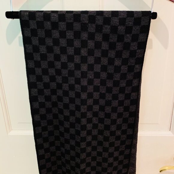 Auth LOUIS VUITTON Echarpe Petit Damier M70028 Dark Gray Black MR0135 Scarf Wool - Picture 6 of 16